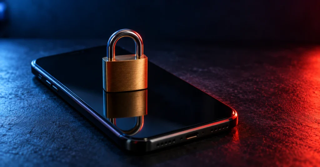 Padlock resting on a smartphone as a warning about unsafe third-party apps